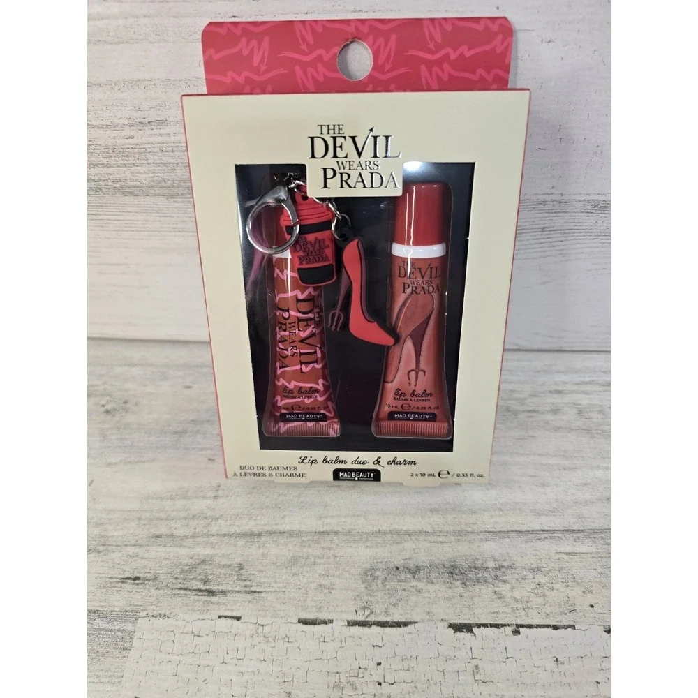 Mad Beauty The Devil Wears Prada Lip Balm Duo & Charm Set Cherry Vanilla NEW
